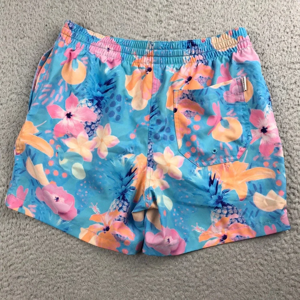 Chubbies Blue Floral Linerless Swim Trunks with Pink & Peach Accents